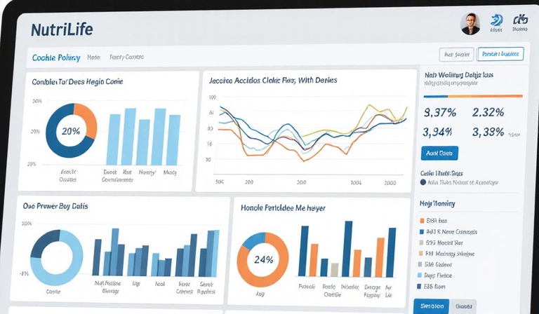 Digital dashboard showing website analytics with charts and graphs, representing user behavior and website performance.